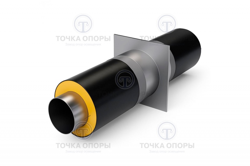 Неподвижная опора в ППУ изоляции с полиэтиленовой (ПЭ) оболочкой с металлической заглушкой изоляции